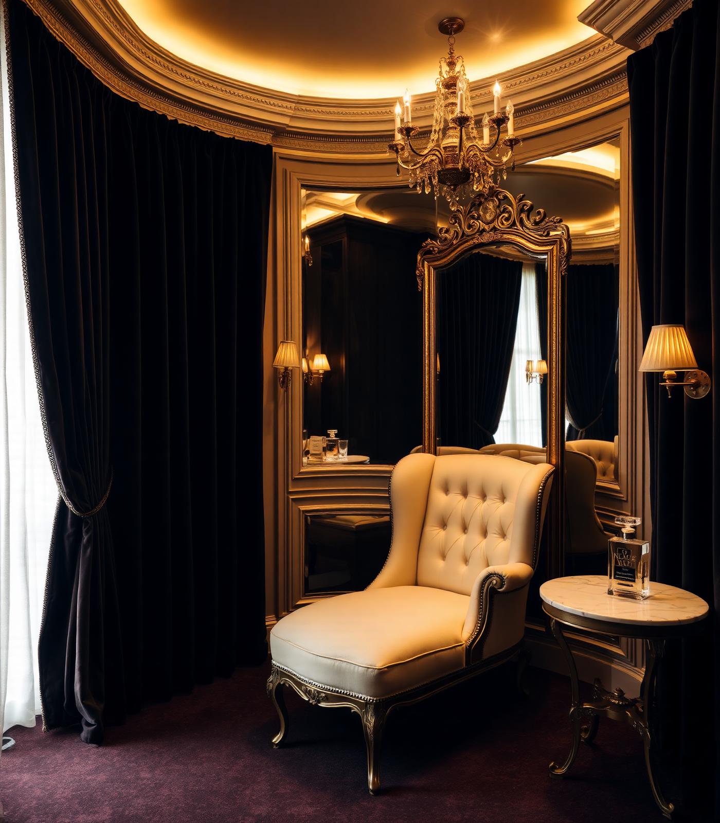 Mira private fitting suite with velvet curtains and gilded mirror